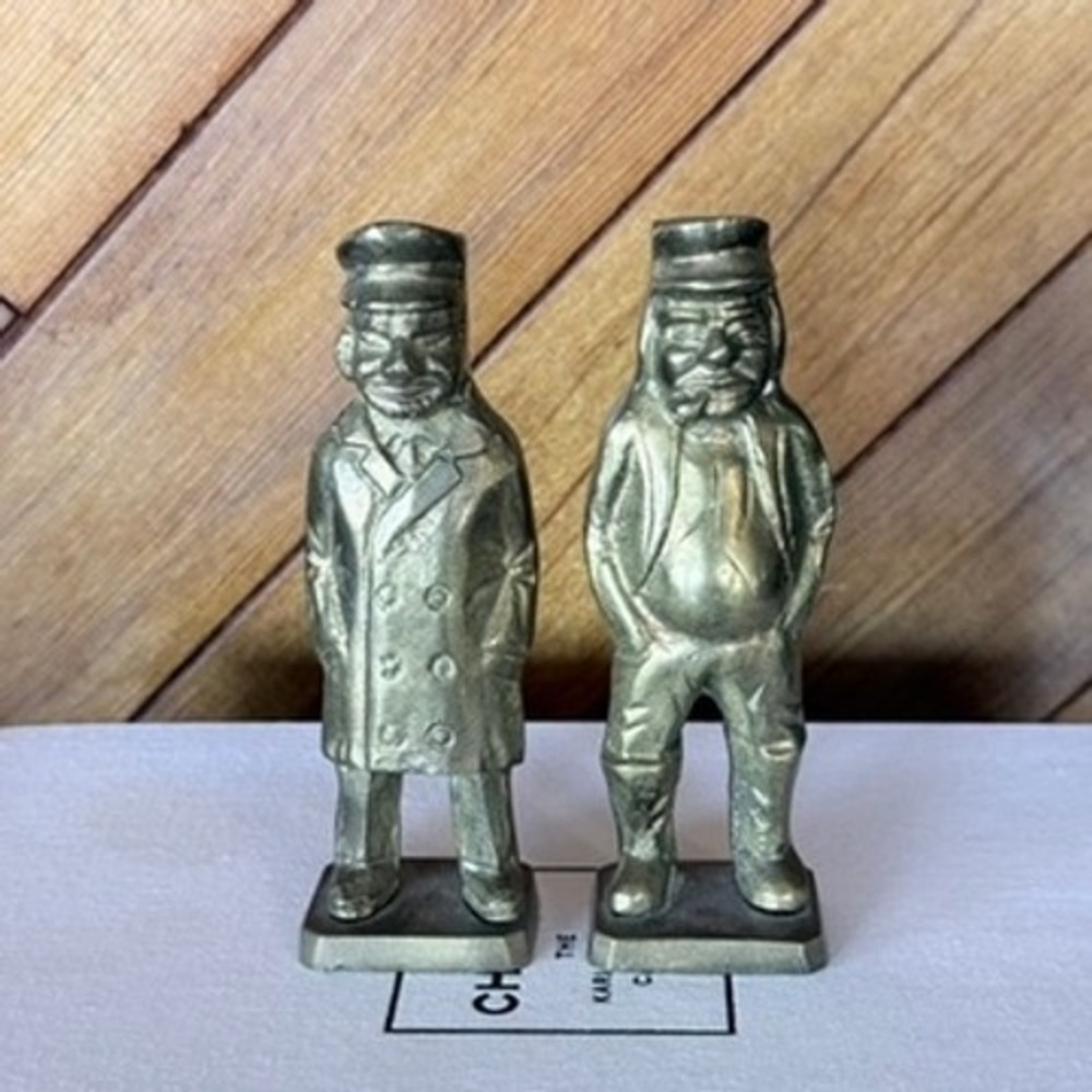 Vintage Solid Brass Sea Captain and Fisherman Nautical Figurine Pair 5 Inch